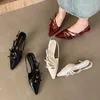 Сандалии 2024, весенние дизайнерские сандалии с пряжкой на тонком каблуке, женские пикантные туфли на высоком каблуке с острым носком, элегантный ремешок сзади