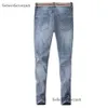 Men's 2022 Light Blue Mid Rise Elastic Jeans Fashion Simple Handsome Small Straight Leg Pants