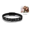 Bracelets Personalized Men Leather Bracelet with 4 Engrave Name Beads Custom Photo Black Bracelets for Men Anniversary Gifts for Father