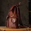 Backpack Retro Genuine Leather For Men Motor Style Cowhide Bag Large Capacity Travel Shoulder Vintage Cowskin Knapsack