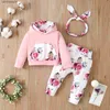 Clothing Sets 0-24 Months Newborn Baby Girl Floral Clothes Set Hooded Printed Top + Pant + Headband 3pcs Autumn Winter Toddler Girl Outfit