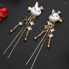 Hair Accessories Han Chinese Clothing Jade Hare Barrettes A Pair Of Hairclips Headdress Tassel Hairpin