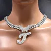 Kedjor Hip Hop Women Iced Out Cuban Chain Silver Color Futterfly Letter Pendant Halsband Bling Luxury Miami Link Jewelry
