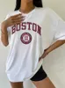 T-shirt da donna Boston USA City Stampata da donna manica corta semplice abbigliamento casual vintage hip hop streetwear oversize comoda maglietta femminile T240221