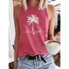 Canotta da donna per le vacanze con stampa di lettere dell'albero di cocco, canotta girocollo allentata casual per abbigliamento sportivo da donna, moda, manica corta