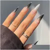 Falsche Nägel 24 Stück / Box Lange Stiletto-Nagelspitzen Farbverlauf Schwarz Tragen Fl Er Maniküre Patches Drücken Sie auf Kunst Mädchen Fingernägel Drop Lieferung Ot3S7