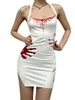 Casual Dresses Women Halter Neck Dress Blood Handprint Print Summer Backless Split Party Mini For Cocktail Beach Club Streetwear