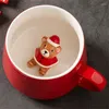 Tasses cadeau de noël tasse d'eau en céramique père noël bonhomme de neige rouge tasse de fête avec couverture cuillère arbre wapiti tasses à café