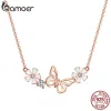 Colliers BAMOER 925 en argent Sterling papillon et fleur collier émail Floral court collier ras du cou argent Style coréen bijoux BSN053