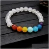 Perlen handgefertigt 8 mm matt schwarz weiß Perlen Armband für Frauen elastische 7 Chakra Naturstein Heilung Nce Yoga Mode Jude Dhgarden Dhs5D