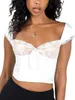 Mulheres camisetas Mulheres Cap Manga Tops Verão Lace Patchwork Bandage Backless Básico Crop Camisetas para Festa Streetwear