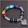 Perlé Nouveauté 10Mm Coeur Charme Perles Bracelet Pour Femmes Hommes Faits À La Main 7 Chakra Guérison Ncing Yoga Bracelets Rétro Bijoux Goutte De Dhudk