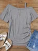 Women's T-Shirt Casual Summer Button Ruched One Sided Cold Shoulder Blouse for Women Fashion 2023 Elegant Loose Tank Tops Female Pullover T240221