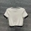 コントラストカラー女性ジャンパートップスシャツ半袖ニットシャツラグジュアリーデザイナーラウンドネックジャンパーニット