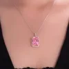 Hängsmycken Big Square Pink Crystal Zircon Diamond Gemstones Pendant Halsband för kvinnor 18K vitt guld silver 925 smycken Bijoux Bague gåva