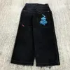 Женские джинсы JNCO Baggy Gothic Vintage с вышивкой и графикой Y2K Уличная одежда Мужчины Женщины Повседневная мода в стиле панк в стиле хип-хоп Черные широкие брюки