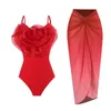 Costume da bagno intero rosa da donna con vestito per donna 2024 Costume da bagno femminile da spiaggia con fiori 3D elegante copricostume estivo