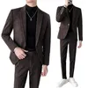 Men's Suits 2024 Foreign Trade (suit Trousers) Two-piece Slim-fit Stripes British Fashion Casual Business Retro Evening Dress