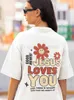 Kvinnors t-shirt Jesus älskar dig blomma tryckt kvinnlig kort ärm kreativitet gata hiphopkläder lösa avslappnade toppar kvinnor bomull t-shirts t240221