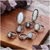 Bagues de cluster Nouvelle arrivée Big Vintage Opal 8 pcs Knuckle Ring Set pour femmes Sliver couleur motif géométrique style bohème F Dhgarden Dhfqj