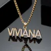 Colares com nome personalizado, colar com letras de 9mm, para mulheres, números de corrente, colar personalizado, pingente de cristal para namorada