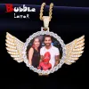 Necklaces Bubble Letter Custom Photo Necklace for Men Picture Projection Pendant Angel Wing Medallion Real Gold Plated Hip Hop Jewelry