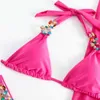 Damen-Badebekleidung Neuer Bikini-Badeanzug mit Strass-Druck für Damen im Push-Stil, Sommer-Strandanzug-Badeanzug J240221