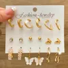 Dangle Oorbellen NL 18 Stuks Parel Vlinder Drop Sets Metaal Goud Kleur Twist Voor Vrouwen Vintage Hart Blad Cirkel Mode-sieraden