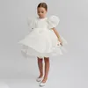 Robes de fille mignonne robe de princesse à manches bouffantes robe Tutu de Gala enfants tenues d'anniversaire avec nœud fleur vêtements de fête de mariage 3-8T