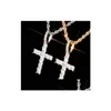 Pendanthalsband Personlig vintage Rose Gold Blingbling Diamond Iced Out Cross Chain Halsband Square Cubic Zirconia Jewelry Gift otfxe