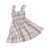 Girl Dresses Toddler Girls Sleeveless Plaid Dress Summer Clothes Square Neck Casual Ruffle Tiered Smocked Sundress