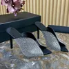 10cm Diamond Mules Beroemde Glijsandalen Designer Slippers Merk Dames Zomer Puntige Peep Toe Slipper Y2K Naaldhak Sexy Bruiloft Schoenen Vol Strass