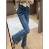 New Designer fashion brand womens jeans High-waisted skinny blue denim wide-leg pants women C letter embroidery autumn winter jeans pants