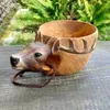 Canecas Grande Caneca de Água Artesanal Delicada Madeira Animal Esculpida à Mão