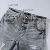 Designer masculino split denim masculino fino ajuste jeans casual hip hop botão calça masculina calças elásticas buraco feminino magro roxo jean verdadeiro