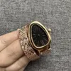 Relógio feminino, 32 mm, pulseira de aço inoxidável em ouro rosa e diamante, serpentina, movimento de quartzo importado, pulseira de mola, pulseira pequena