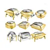 Plats Assiettes Luxe Or Couleur Mariage En Acier Inoxydable En Laiton Servant Chef Chafing Dish Warmer Chaffing Copper Buffet Set Pan Drop Dhd2J