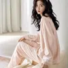 Damesnachtkleding Eenvoudige roze pyjama Pak Lente en herfst Broek met lange mouwen Katoen Koreaanse mode Homewear Dameskleding