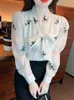 女性のブラウス女性エレガントなボウノットシフォンブラウスファッションホワイトビジネスカジュアルオフィスレディシャツパフ長袖ルーズトップスブルザ