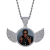 Halsband Gucy Custom Made Photo with Sngel Wings Halsband Pendant 4mm Tennis Chain Cubic Zircon Men's Hip Hop smycken