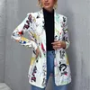 Europa américa chique contraste completo impressão solta mulheres blazer jaqueta casual superior oversize elegante senhora do escritório casaco outono 240219