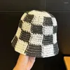 Berets Designer Marke Grün Checand-gewebte Strohhüte Für Frauen Koreanische Sommer Reise Fischer Hut Mode Schatten Eimer Becken kappe Casual