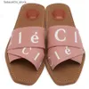 Slippare Designer Sandaler Woody Luxury Brand Canvas Square Toe Letter Brodery Summer Fashion Sandal Flat Bottomed Mule Beach Q240221