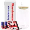 USA: s lager 16oz sublimeringsmuggar Klar transparent glas kan formad tumlare dricksvattenflaska med halm SS1119