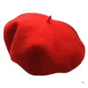 Boinas femininas inverno quente lã sintética chapéu de cor sólida gorro pintor