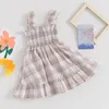 Girl Dresses Toddler Girls Sleeveless Plaid Dress Summer Clothes Square Neck Casual Ruffle Tiered Smocked Sundress