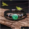 Chain Handmade Peacock Pattern Glass Dome Leather Bracelet For Women Men Buddhism Mtilayer Om Yoga Trendy Jewelry Gift Drop Delivery Dhltu