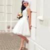 New A-line Short Wedding Dress 2024 White High Neck Appliqued Lace Backless Boho Bridal Party Gowns Vestido De Novia Robe De Mariage