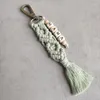 Keychains Wood Cube Bed Mama Keychain Macrame Boho 스타일 직조 프린지 술 열쇠 키 체인 가방 액세서리 어머니의 날 선물