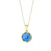 Pendentif Colliers Sweet Chaîne en acier inoxydable Classique Collier de pierre bleue pour femmes Lady Vintage Bijoux Daily Party Accessoires Cadeaux OTRSQ